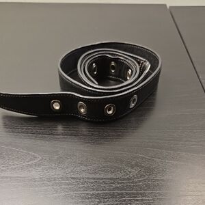 Coach Black Leather Belt with Silver Accents